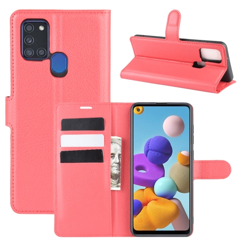For Galaxy A21S Litchi Texture Horizontal Flip Protective Case with Holder & Card Slots & Wallet(Red)