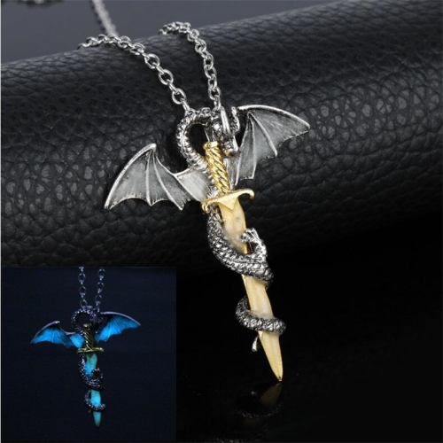 Luminous Jewelry Dragon Sword Pendant Necklace Dark Anime Necklace