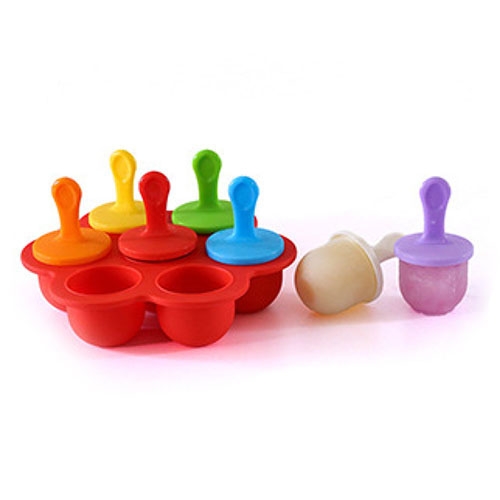 Silicone Mini Ice Pops Mold Ice Cream Ball Lolly Maker Popsicle Molds Baby DIY Food Supplement Tool(Red)