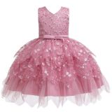 Girls Irregular Embroidered Beaded Bow-knot Tutu Sleeveless Dress Show Dress