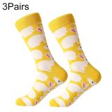 3 Pairs Cotton Various Cartoon Geometric Patterns Fashion Men Tube Socks(Rabbit)
