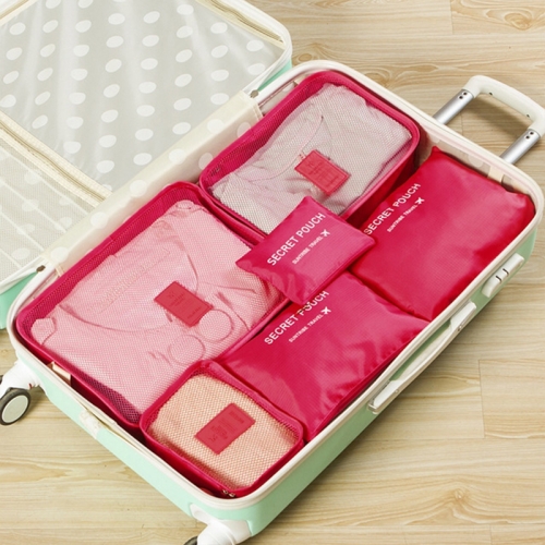 6 PCS/Set Travel Bag ClothesLuggage Organizer High Capacity Mesh Packing Cubes(Rose red)