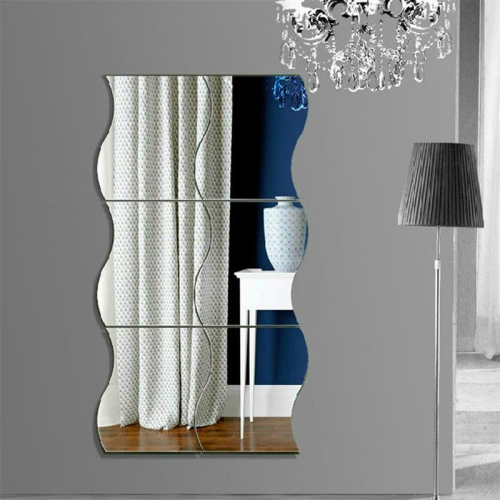 Wall Mirror Acrylic DIY Wave Style Removable Glass Sticker Makeup Mirror Home Bedroom Decorative(Silver)