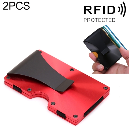 2 PCS X-11D Ultra-thin Business Card Holder Aluminum Credit card Metal Anti-magnetic Wallet(Red)