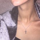Women Fashion Bright Electroplating Cross Jewelry Necklace(Silver)