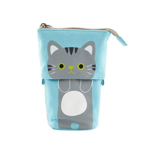 Corduroy Retractable Drop-Down Pencil Case Student Stationery Storage Bag(Gray Cat)