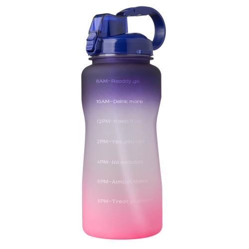 2000ml Large Capacity Portable Bounce Lid Water Bottle with Straw Tritan Material Outdoor Sports Kettle(Purple To Pink)