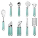 9 in 1 Plastic Handle Stainless Steel Kitchen Utensils Household Gadget Set(Cyan)