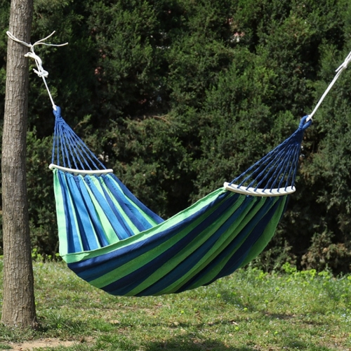 Thick Canvas Hammock Field Rollover Prevention Outdoor  Hammock Swing 260x80  With Stick (Blue Stripes)