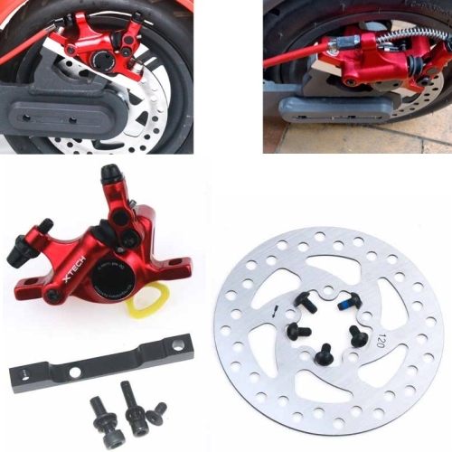 3 in 1 Scooter Modified Hydraulic Brake + 120mm Disc Brake Disc + Modified Seat Set For Xiaomi Mijia M365 Pro(Red Brake + Black Adapter)