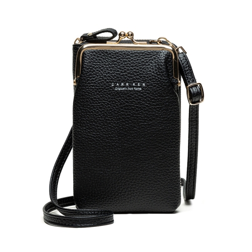 H2107 Ladies Mobile Phone Bag Shoulder Messenger Bag Pebbled Zipper Wallet(Black)