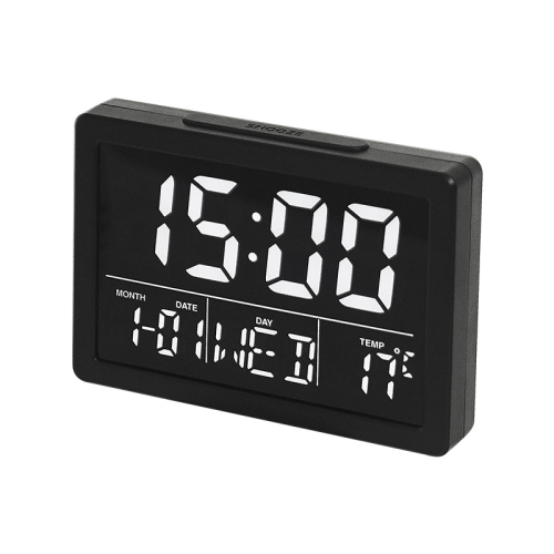 Large Screen LED Clock Bedside Multifunctional Electronic Alarm Clock(Black Shell White Light)