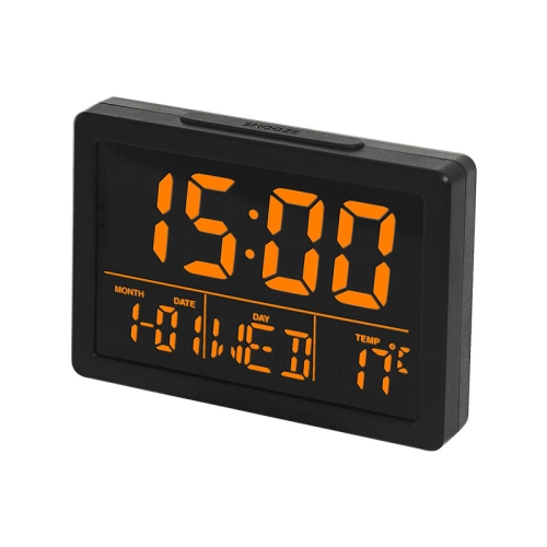 Large Screen LED Clock Bedside Multifunctional Electronic Alarm Clock(Black Shell Orange Light)