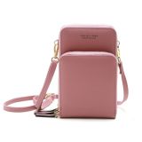 Ladies Mobile Phone Bag PU Vertical Large Capacity Mobile Phone Single-Shoulder Messenger Bag(Pink)