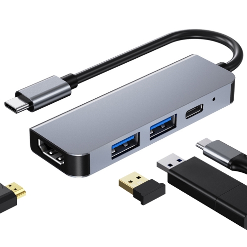 4 In 1 USB-C / Type-C To 4K HDMI + USB 3.0 + USB 2.0 + PD USB-C / Type-C Charging Ports Multifunctional HUB Docking Station