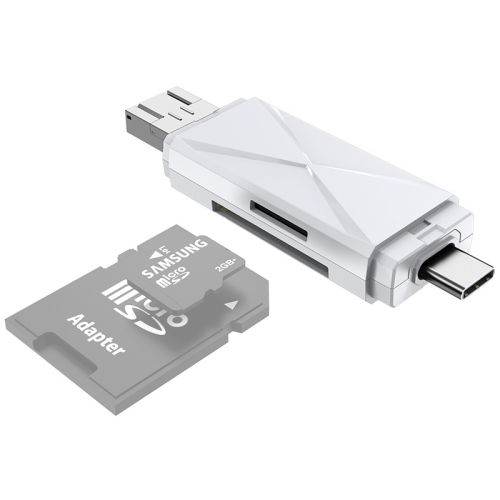 YH-109 SD/TF/Type-C/Micro USB/USB Computer PC Mobile Phone OTG Card Reader(White)