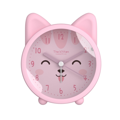 Children Student Silicone Alarm Clock Bedroom Bedside Night Light Mute Clock(Pink Cat)