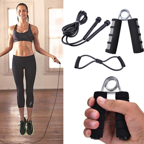 3 In 1 Portable Fitness Exercise Skipping Grip Set(Black)
