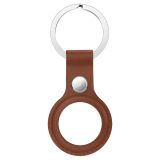 Anti-scratch Top-layer Cowhide Leather Protective Cover with Hanging Buckle for AirTag(Brown)