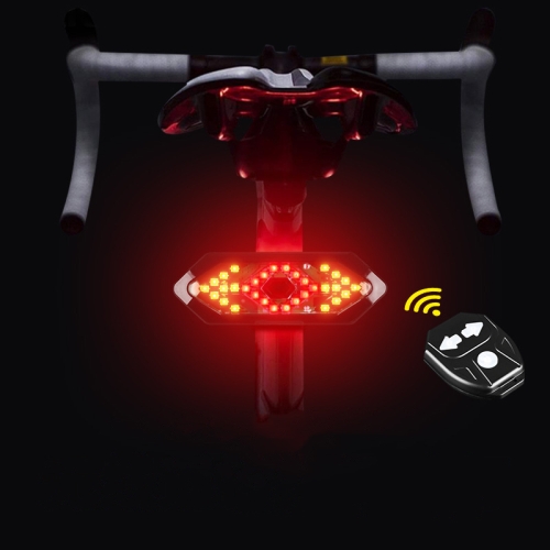 Remote Steering Tail Light USB Rechargeable Mountain Bike Waterproof Night Riding 32LED Bicycle With Horn Warning Light(Black)
