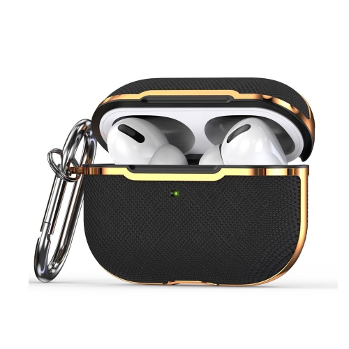 Plated Fabric Bluetooth Earphone Protective Cover + PC Protective Cover Case For AirPods Pro(Black + Gold)