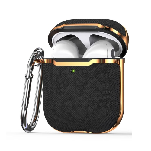 Plated Fabric Bluetooth Earphone Protective Cover + PC Protective Cover Case For AirPods 1 / 2(Black + Gold)