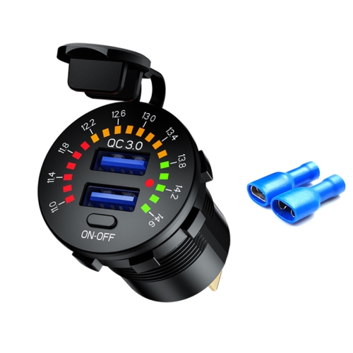 Car Motorcycle Ship Modified With Colorful Screen Display USB Dual QC3.0 Fast Charge Car Charger