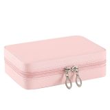 PU Leather Simple Portable Zipper Jewelry Box With Makeup Mirror(Pink)