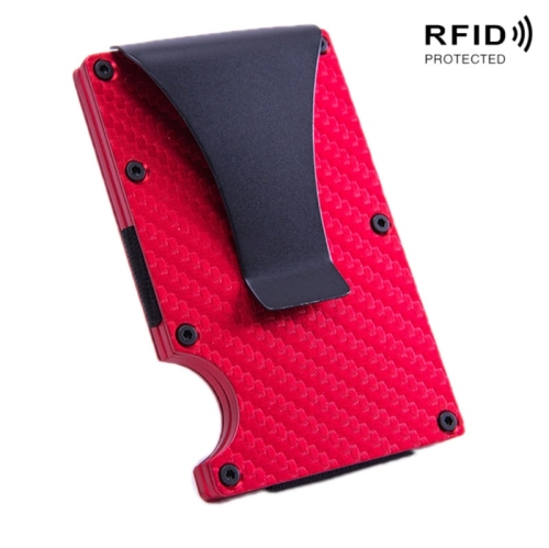 Carbon Fiber Wallet Metal RFID Bank Card Holder(Red)