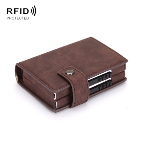 Dual Card Aluminum Alloy Card Box RFID Anti-Theft Wallet(Mad Horse Matte Brown)