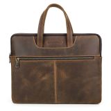 CONTACTS FAMILY  CF3010 Crazy Horse Leather Multifunctional Laptop Handbag For Macbook Pro 16 Inch(Coffee)