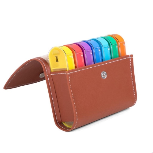 Notebook-Style 28-Compartment Portable Pill Box&Leather Bag(Brown)