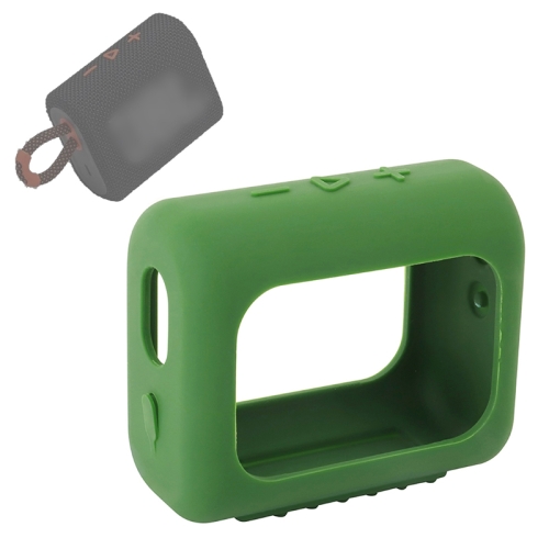 For JBL GO3 Bluetooth Speaker Silicone Cover Portable Protective Case with Carabiner(Army Green)