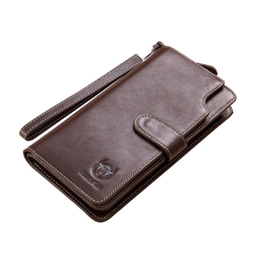 BULL CAPTAIN 028 Man Leather Long Buckle Wallet Retro Cowhide Multi-Function Wallet(Brown)