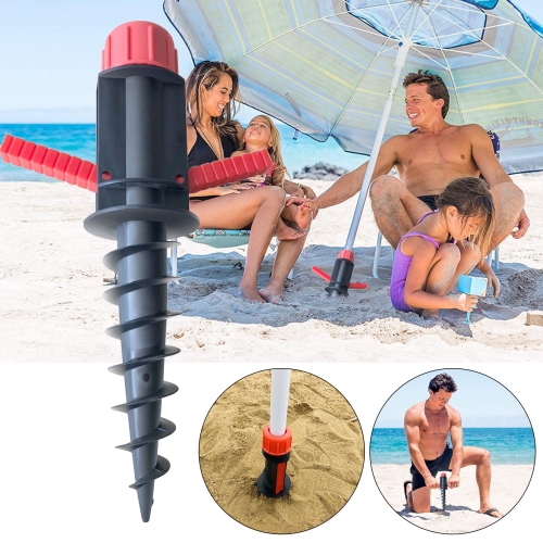 32mm Pipe Diameter Outdoor Beach Sun Umbrella Accessories Large Plastic Portable Spiral Ground Plug(Red Black)