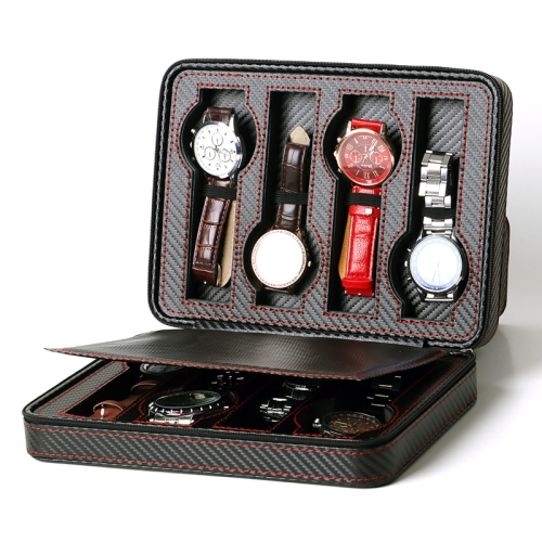 PU Leather Full Carbon Fiber Zipper Watch Bag Watch Storage Display Box