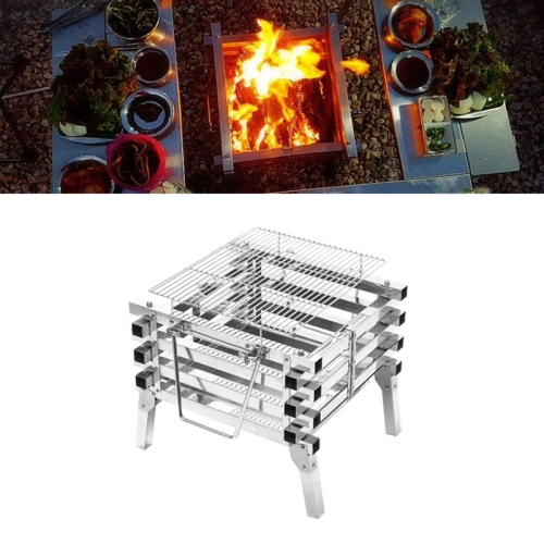 CF-723 All Stainless Steel Camping Folding Portable Barbecue Grill Charcoal Grill Wood Stove