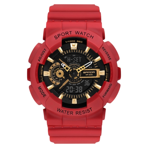 SANDA Outdoor Leisure Waterproof Multifunctional Luminous Electronic Watch(Sand Dark Red Men)