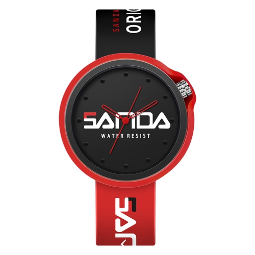 SANDA 3200 Silicone Belt Quartz Sports Watch For Men And Women(Red Black)