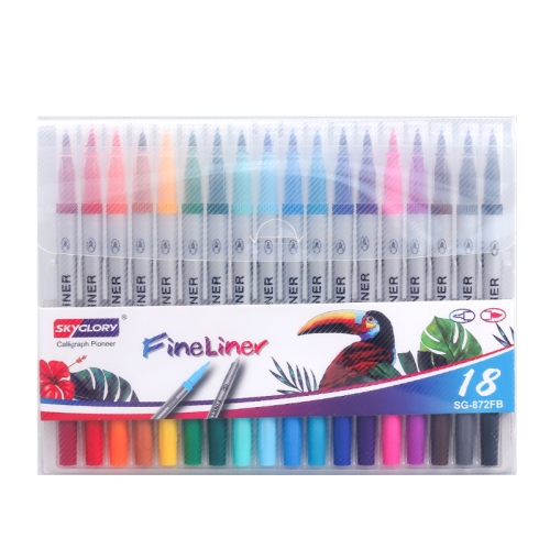 Skyglory 2 Packs Children Drawing Double-Headed Hook Line Pen Art Soft-Headed Watercolor Pen，Specification 18 Color Silver Pole