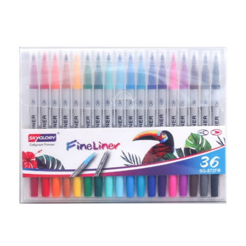 Skyglory 2 Packs Children Drawing Double-Headed Hook Line Pen Art Soft-Headed Watercolor Pen，Specification 36 Color Silver Pole