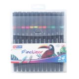 Skyglory 2 Packs Children Drawing Double-Headed Hook Line Pen Art Soft-Headed Watercolor Pen，Specification 24 Color Black Pole