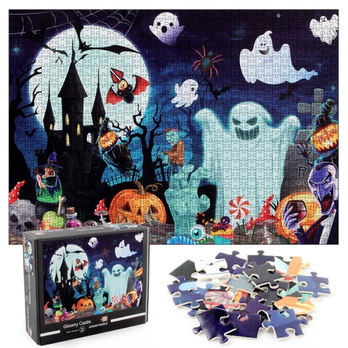 1000 Pieces Adult Jigsaw Puzzle Halloween Pumpkin Skull Paper Puzzle Toy(Gloomy Castle )