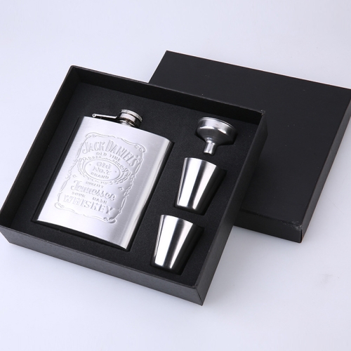 Portable Stainless Steel Hip Flask Set With Wine Glass Funnel(7OZ Jack Black Core)
