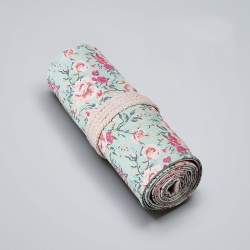 2 PCS 12 Holes Small Floral Canvas Handmade Pen Curtain Sketch Color Pencil Roll Pen Bag Storage Stationery Box