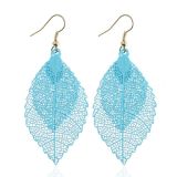 Double-layered Leaves Tassel Earrings Simple Retro Metal Leaf-ears Ornaments(Blue)