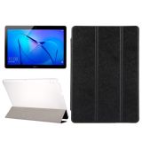 For Huawei  MediaPad T3 10 9.6 inch Silk Texture Horizontal Flip Leather Case with 3-folding Holder(Black)