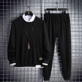 Loose Long Sleeve Round Neck Casual Wear Suit (Color:Black Size:M)