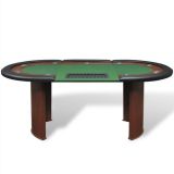 Mesa de póquer para 10 jugadores con área de crupier y bandeja para fichas verde