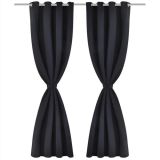 2 cortinas opacas negras con anillos de metal 135 x 245 cm